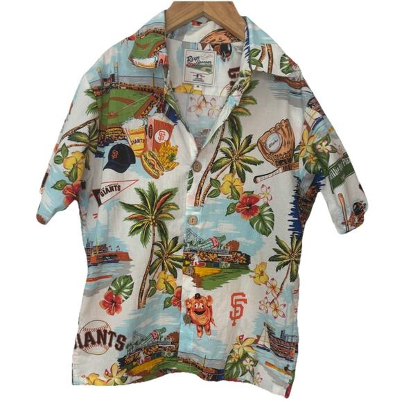 Reyn Spooner Shirt Boys Medium San Francisco Giants Hawaiian Scenic Crazy Crab - Picture 1 of 10